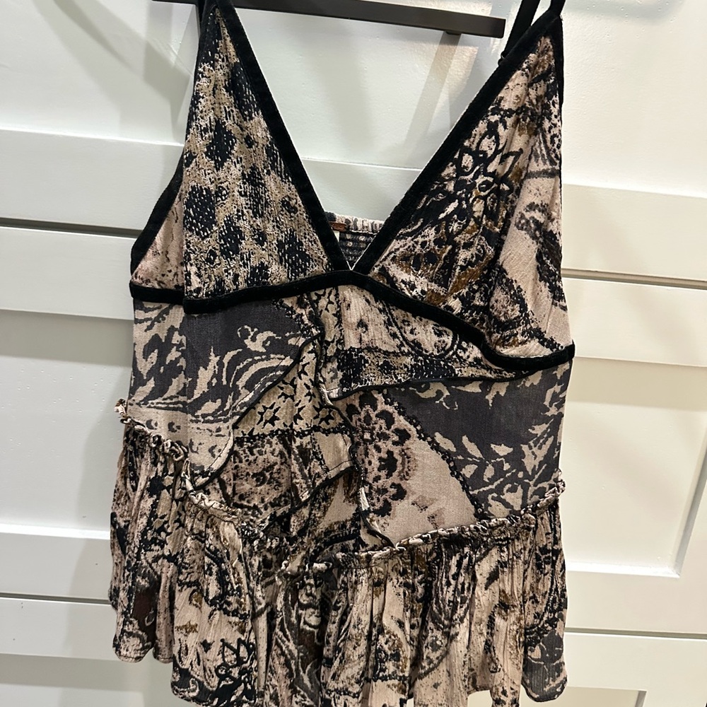 Free People Black and Tan Patterned Tank Top